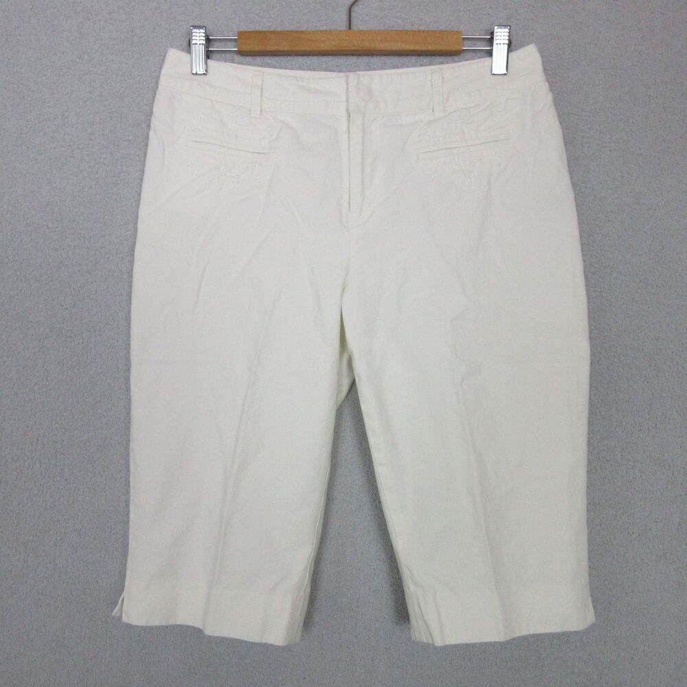 LRL Lauren Ralph Culotte Shorts Off White Bermuda Long‎ Knee Western Women 10P